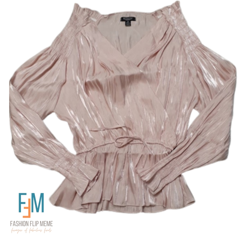 Pink Shimmer Long Sleeve Pleated Plisse Top 1X & 3X New!